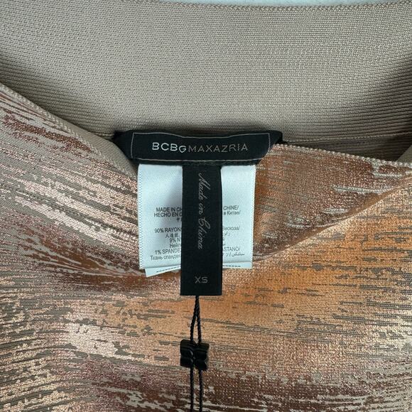 BCBGMaxazria | NWT Silvie Rose Gold Metallic Foil Body-con Bandage Mini Skirt - Picture 6 of 8